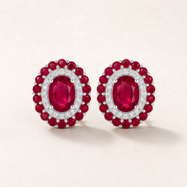 Natural Ruby and Diamond Button Studs