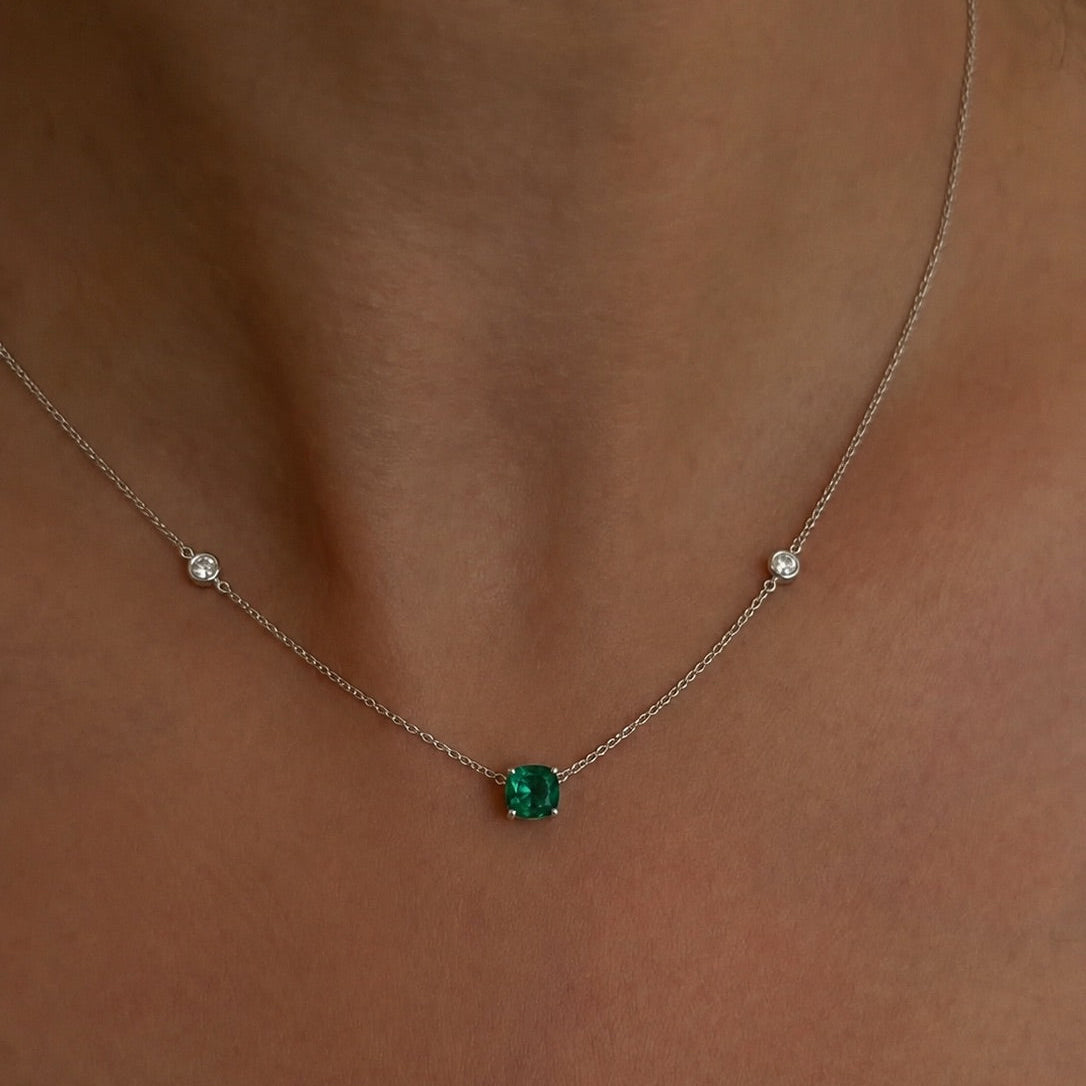 Natural Cushion Cut Emerald Necklace