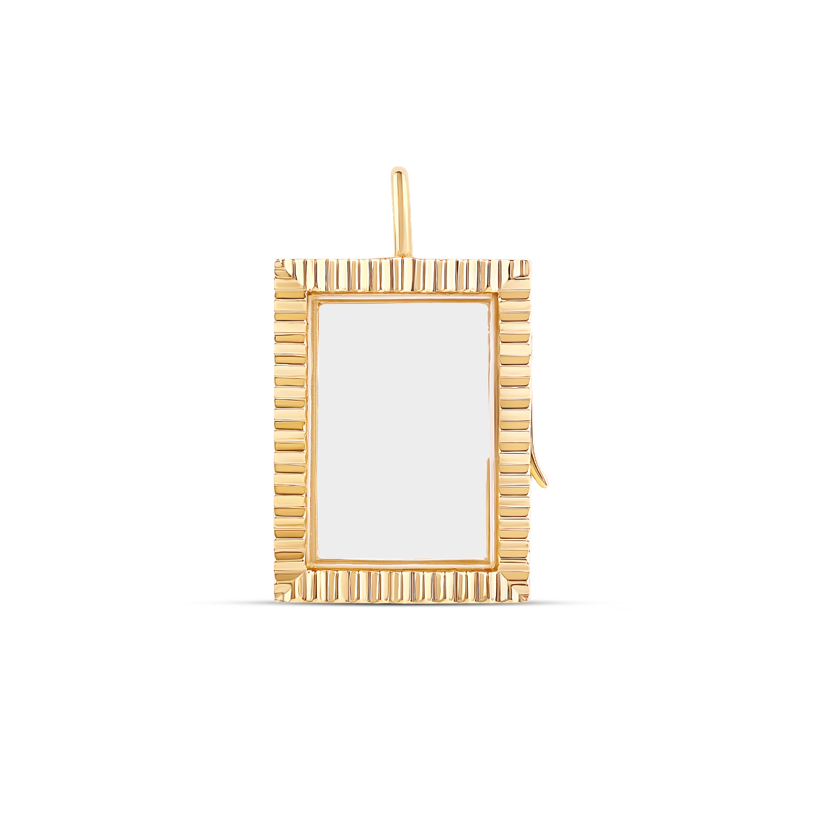14k Gold Fluted Rectangle Glass Charm Locket