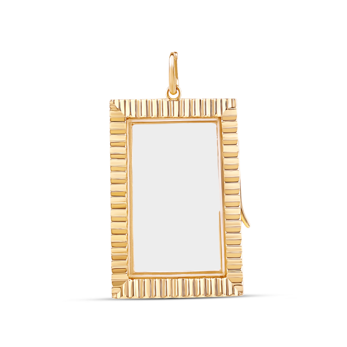 14k Gold Fluted Rectangle Glass Charm Locket