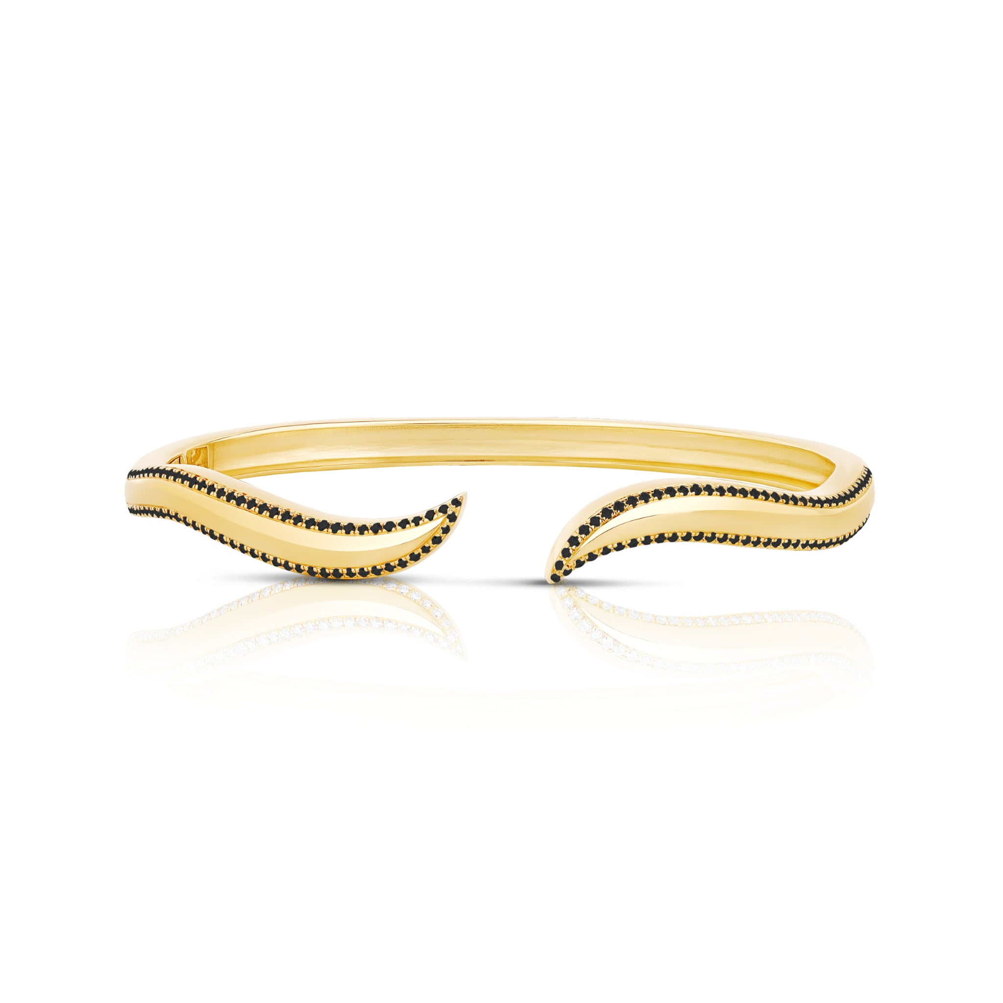 Gemstone Outline Solid Gold Wave Cuff Bangle