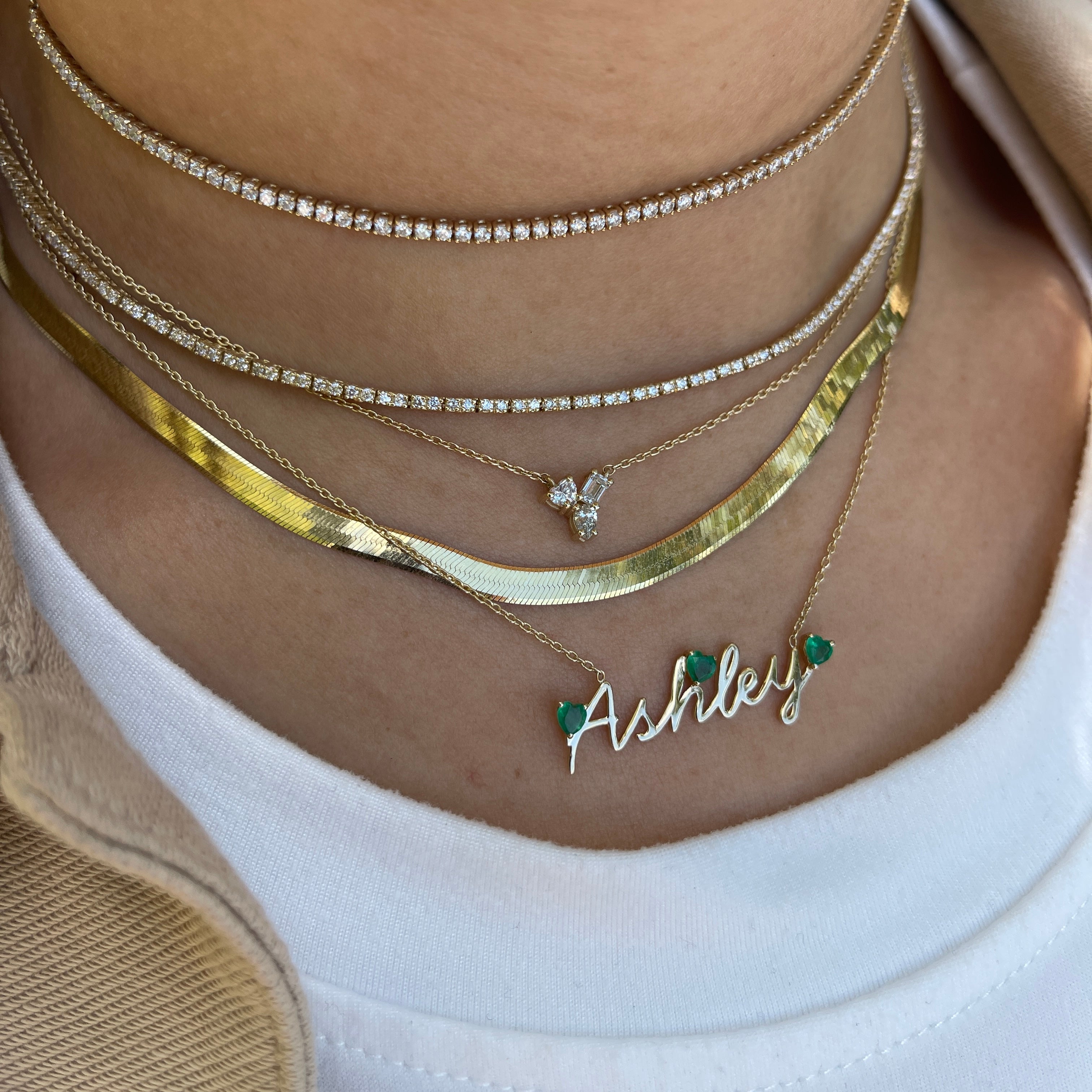Single Custom Name Necklace with Floating Heart Birthstone