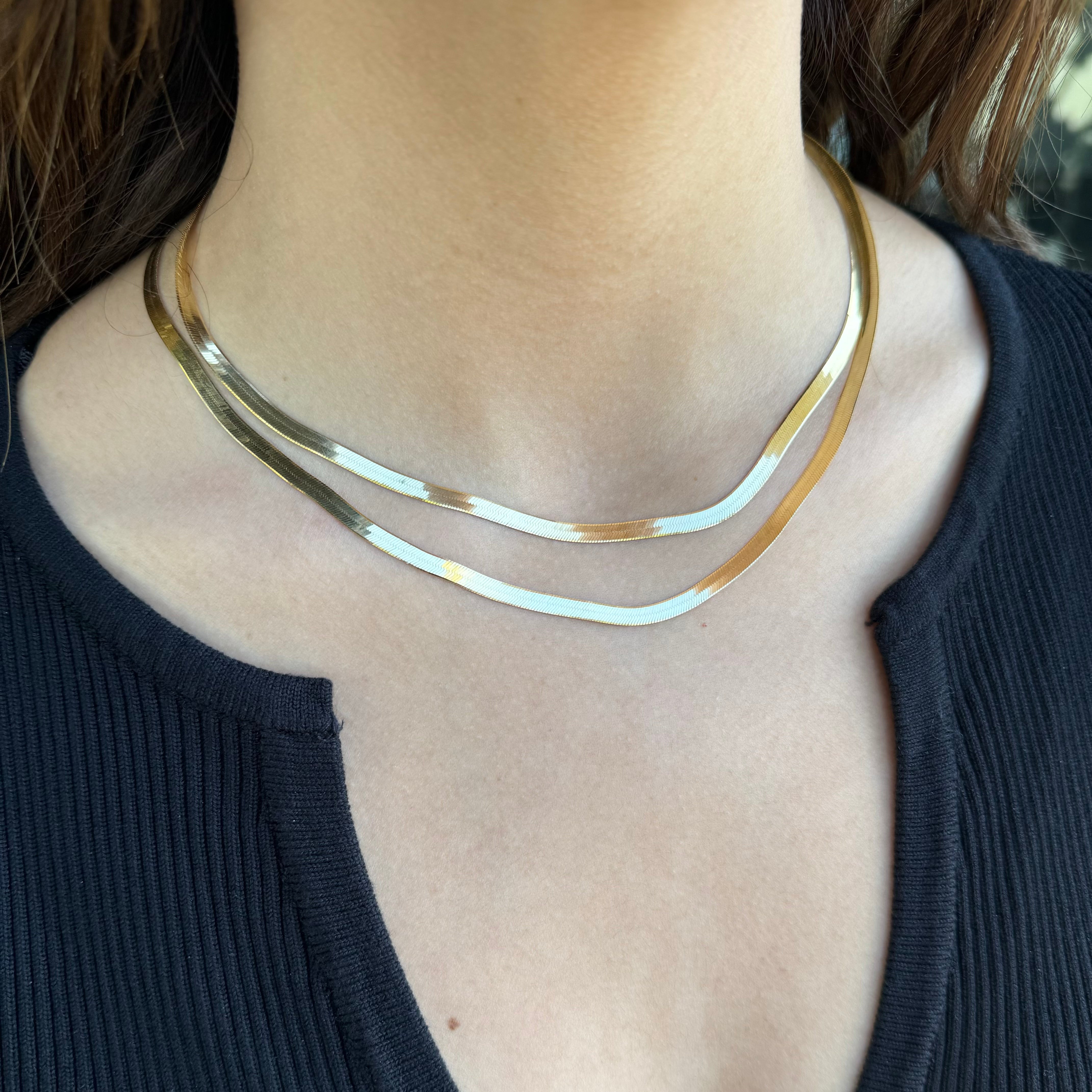 - 4mm Herringbone Chain Necklace -