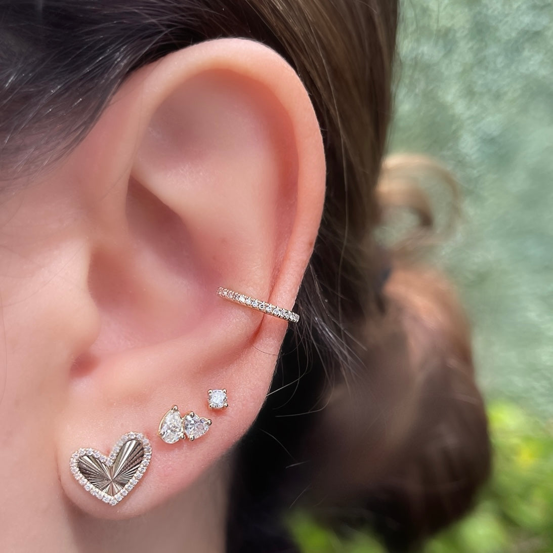 Fluted Asymmetrical Diamond Heart Shape Studs