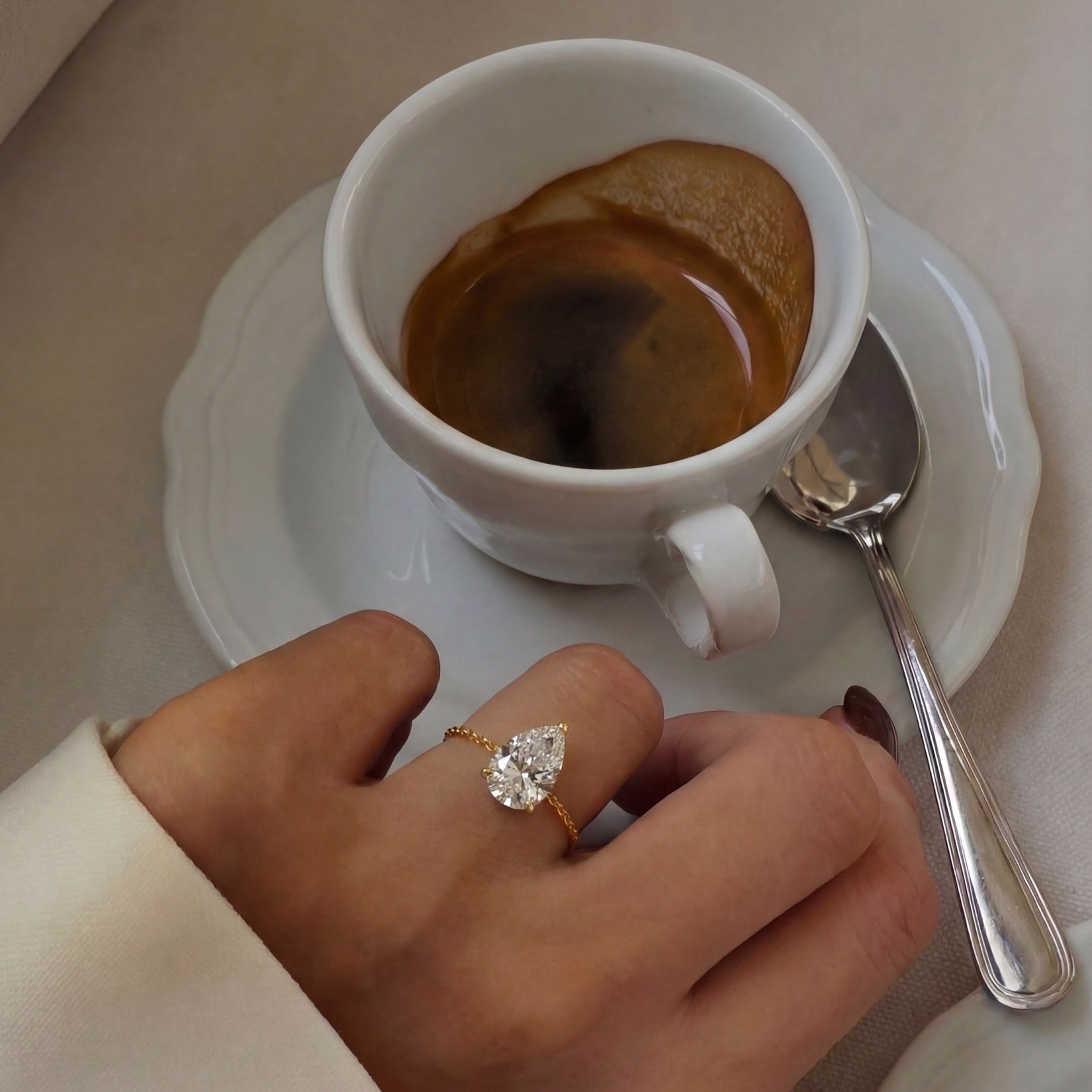 1ct Lab Diamond Statement Solitaire Diamond Chain Ring