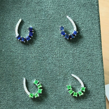 Natural Emerald and diamond U Shape Studs