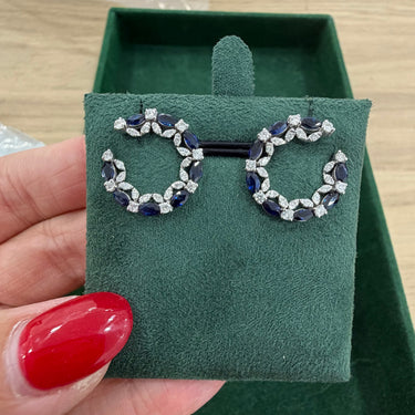 Blue Sapphire C Natural Diamond Studs