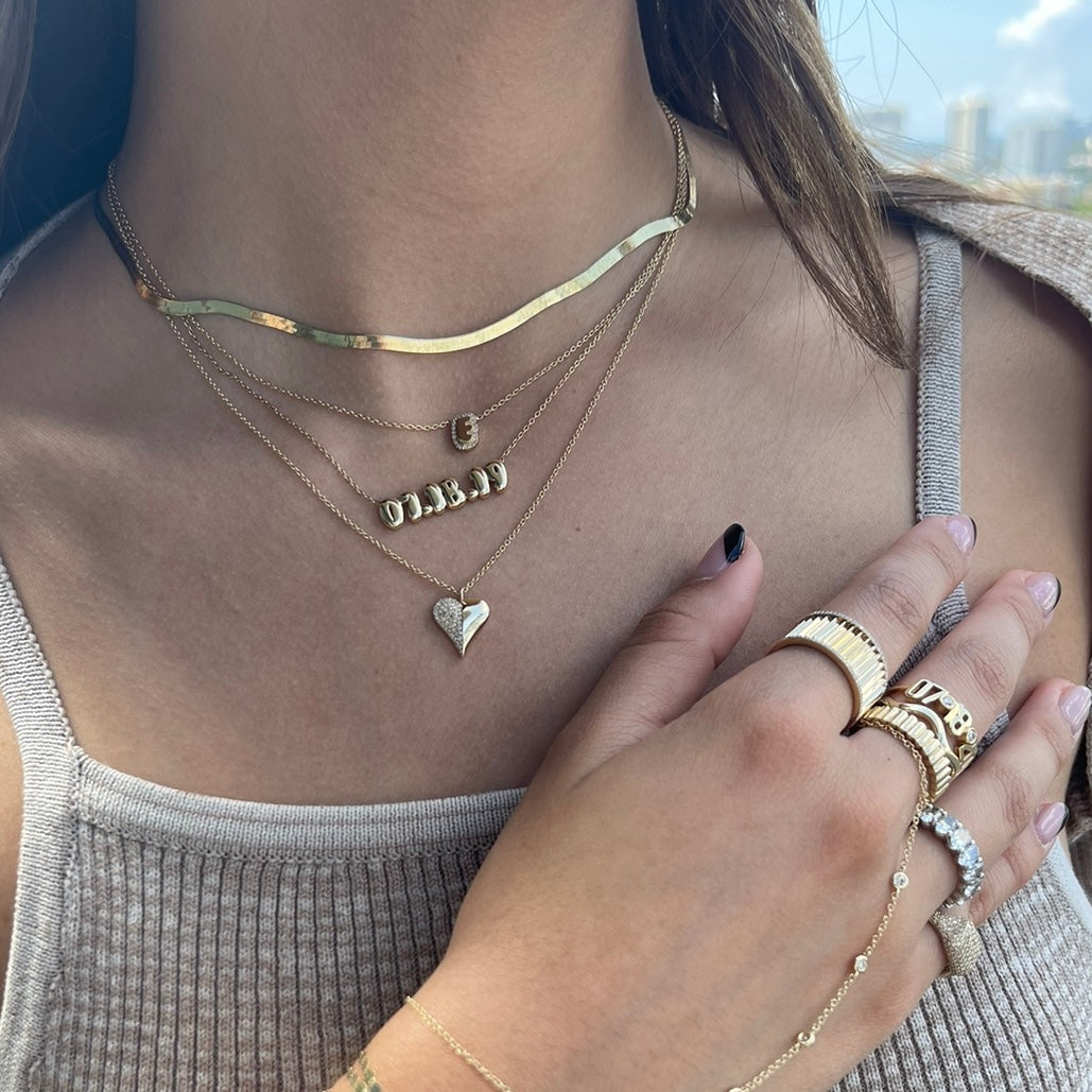 Helium Half Solid Half Diamond Heart Necklace