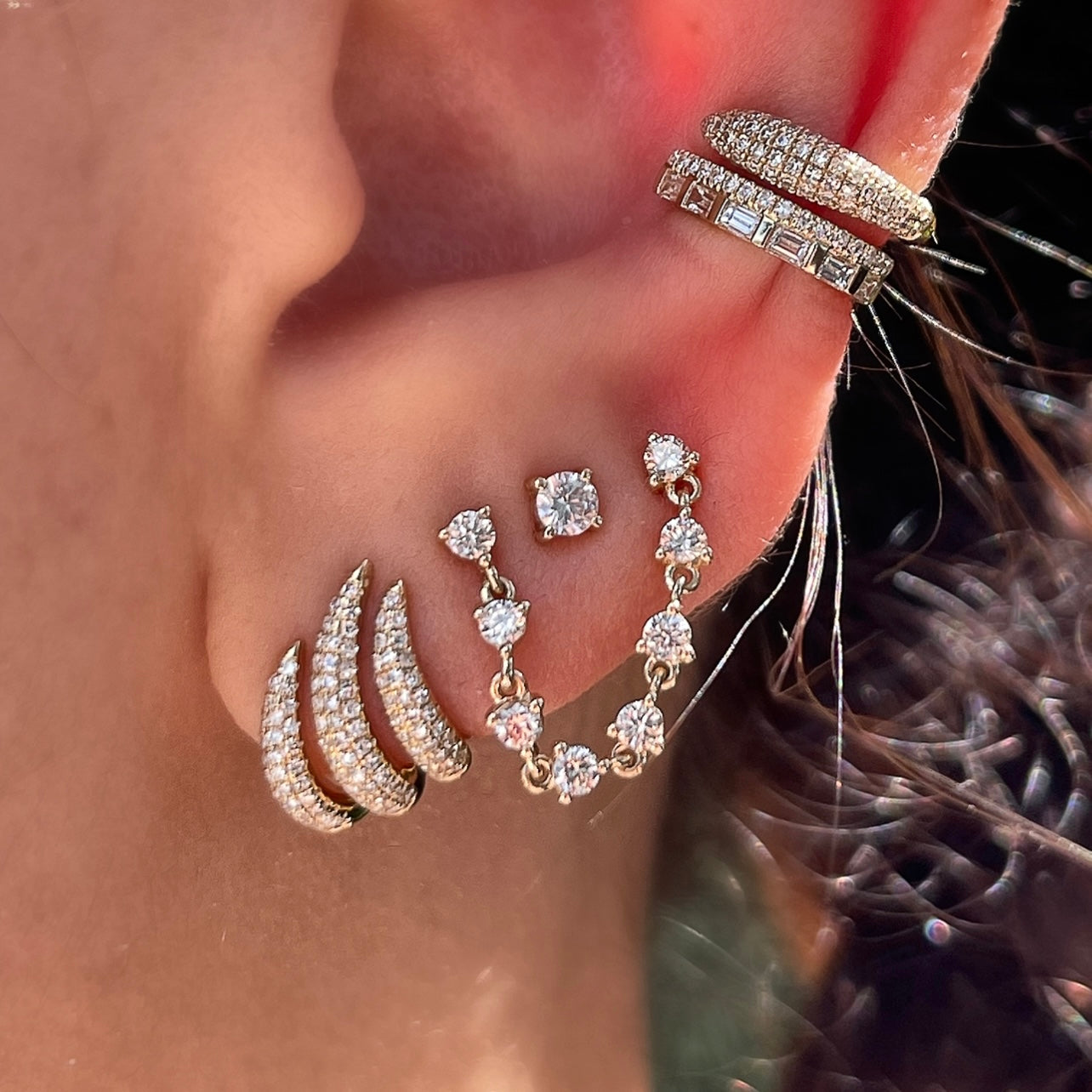 Triple Diamond Claw Earrings