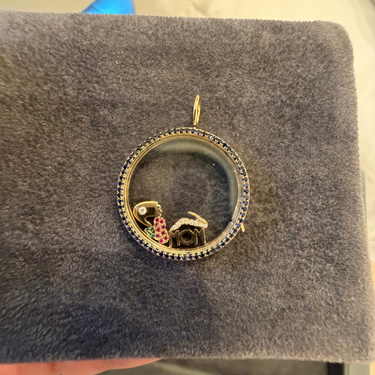 Blue Sapphire Large Glass Charm Locket with Charms