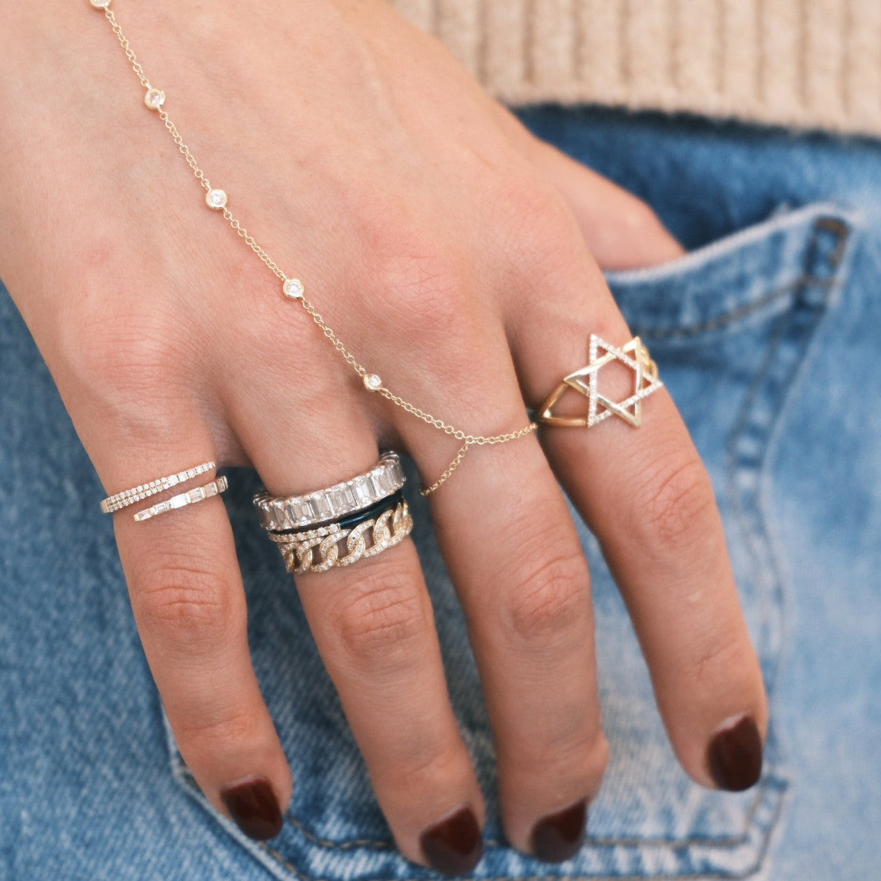 Diamond and Solid Large Star of David Ring