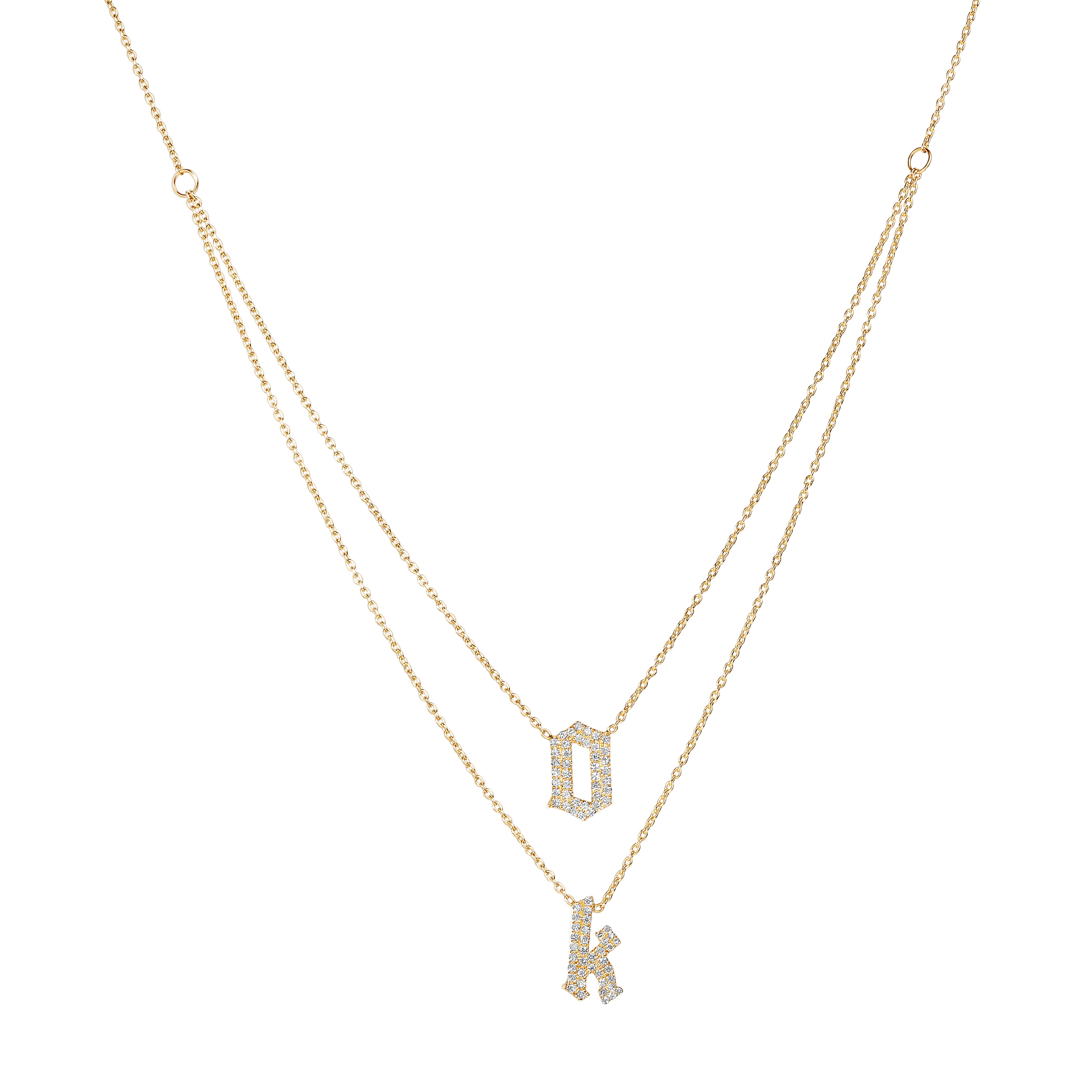 Layered Pave Gothic Initials Necklace