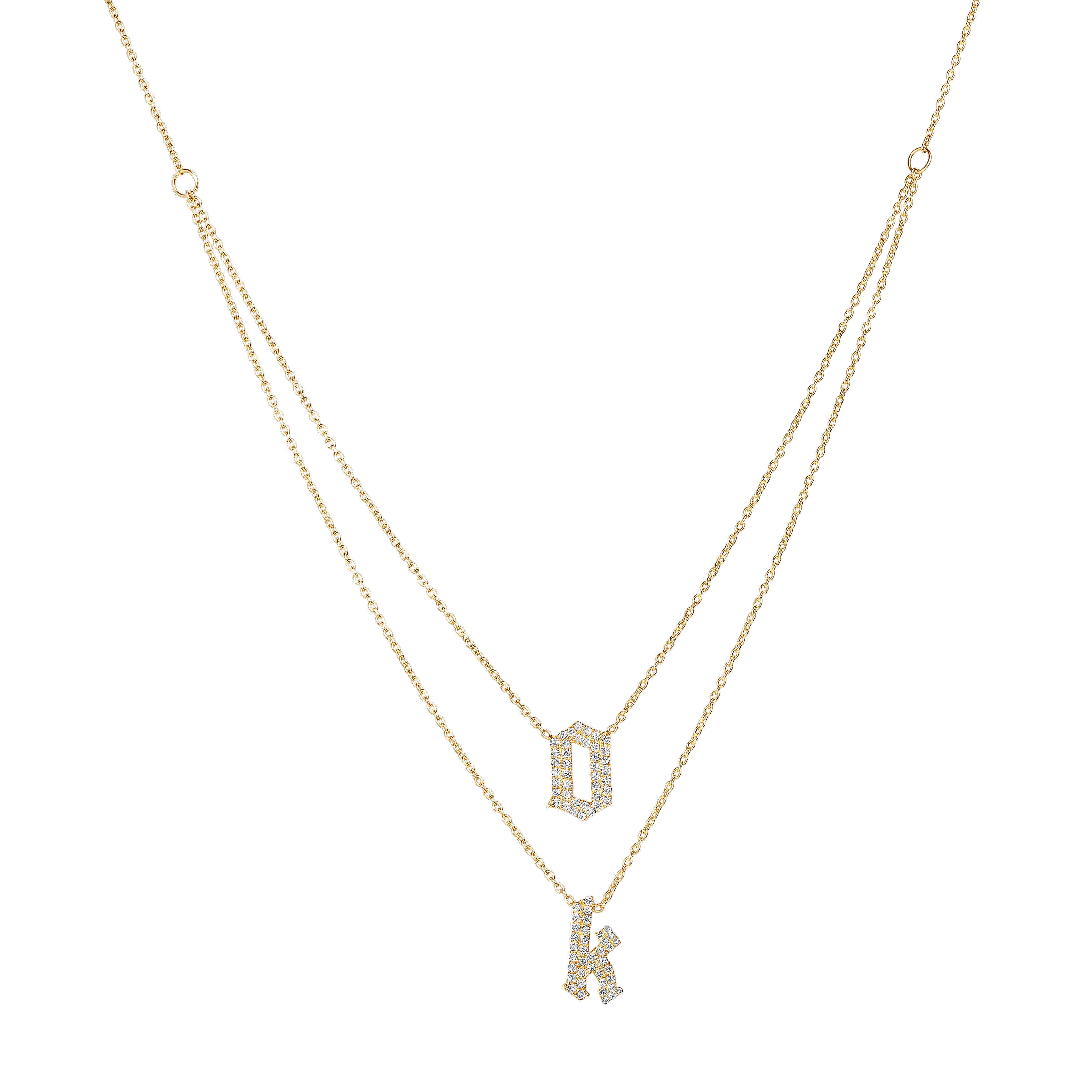 Layered Pave Gothic Initials Necklace