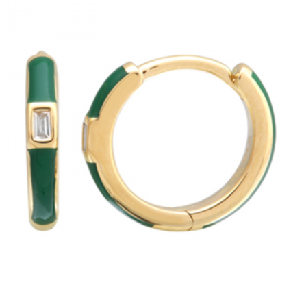 - Enamel Baguette Huggies -