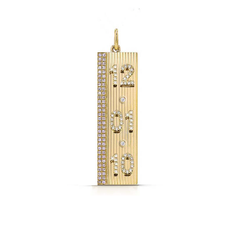 Diamond Fluted Vertical Date Nameplate Charm