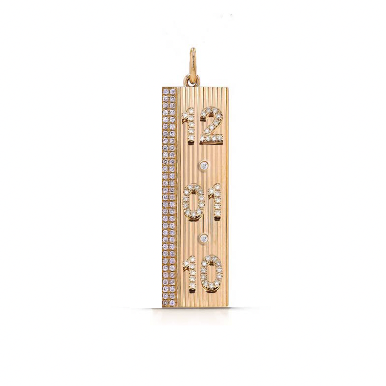 Diamond Fluted Vertical Date Nameplate Charm