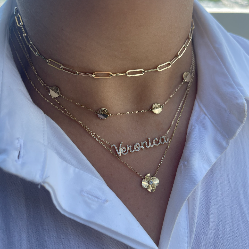 Half Fluted Half Solid Station Disc Necklace