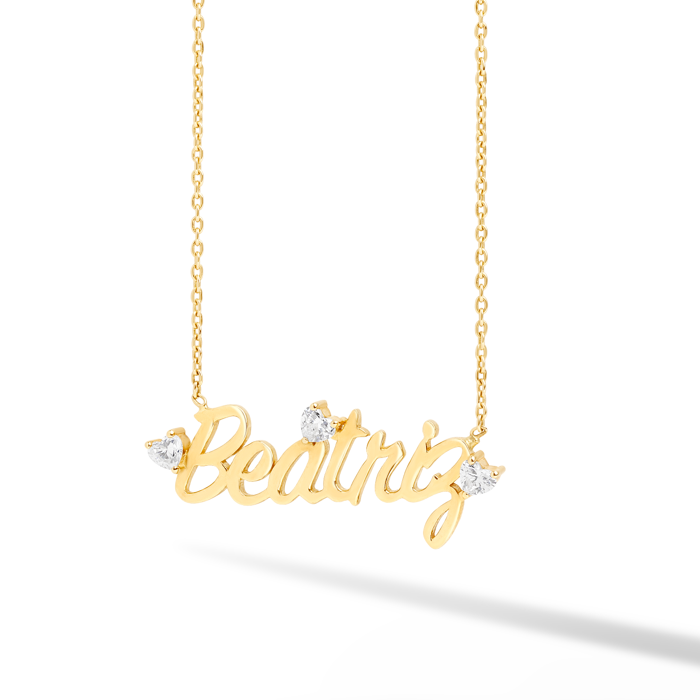 Custom Name Necklace with Floating Heart Diamond Detail