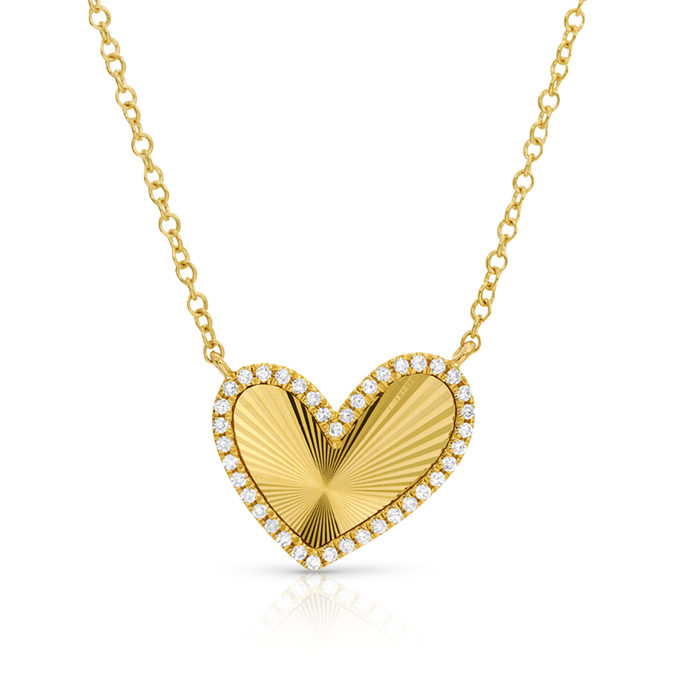 Fluted Asymmetrical Diamond Heart Necklace