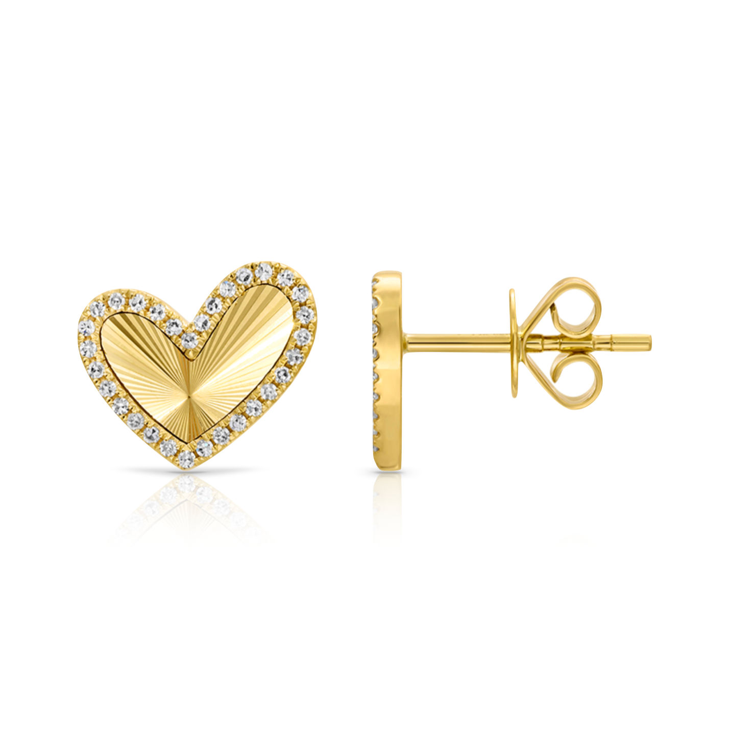 Fluted Asymmetrical Diamond Heart Shape Studs