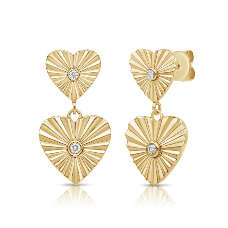 Double Fluted Heart Dangling Studs