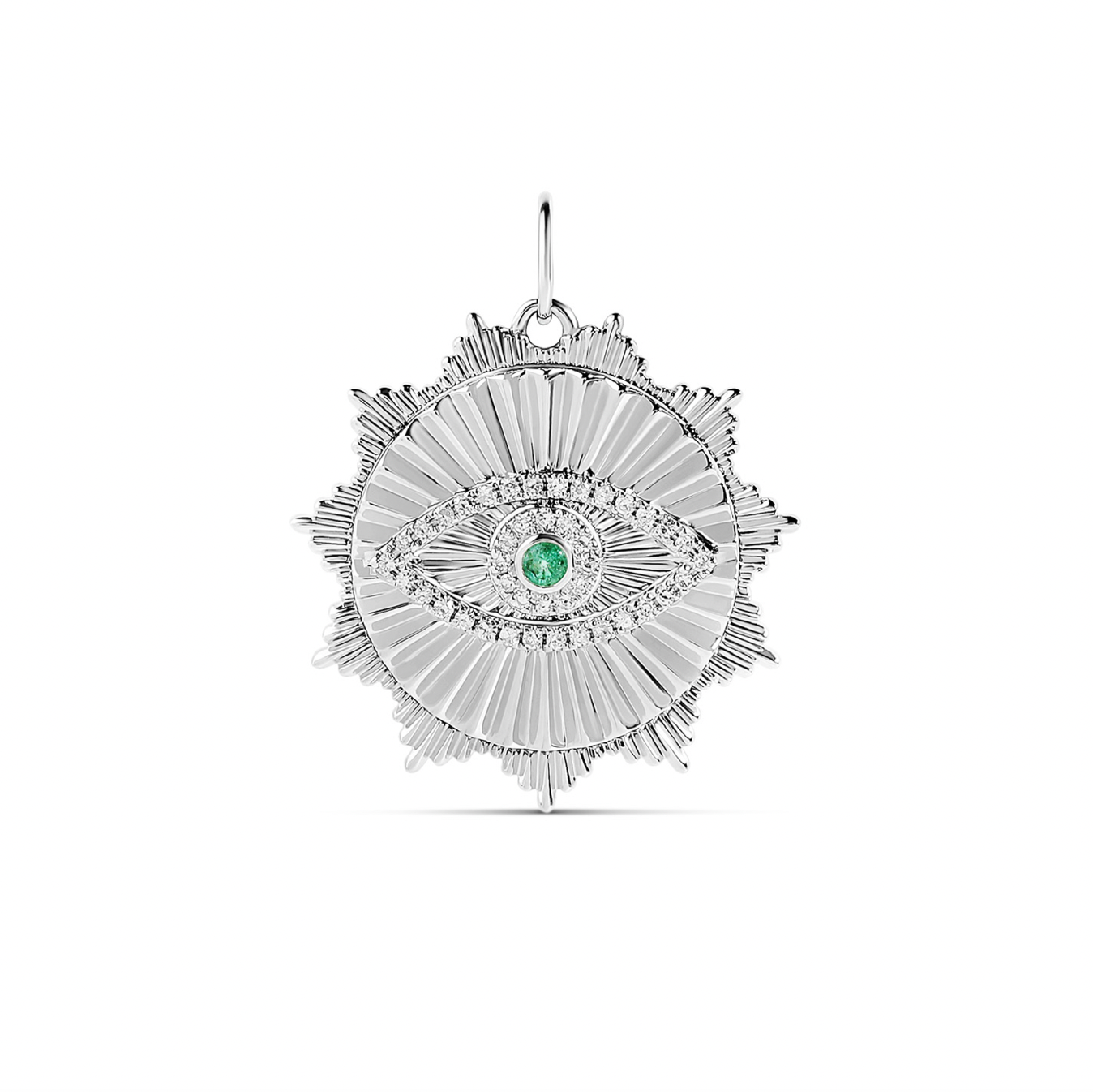 Fluted Evil Eye Charm with Emerald