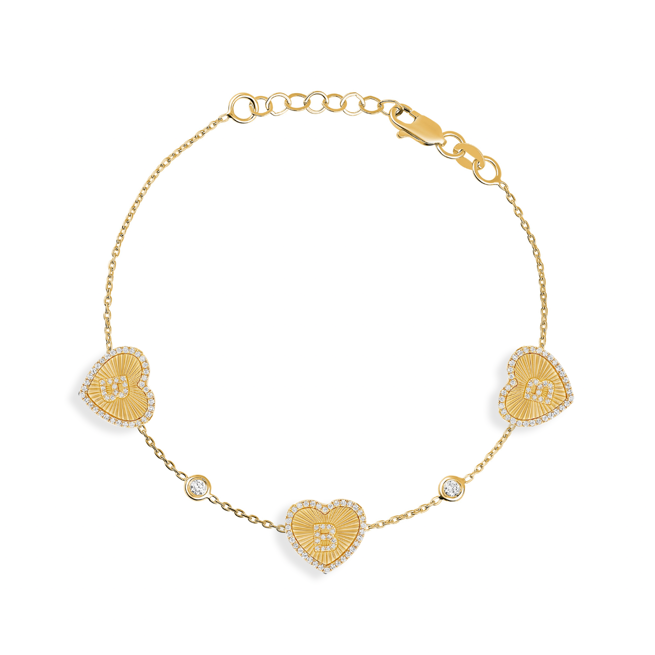 Diamond Initial Fluted Heart Bracelet