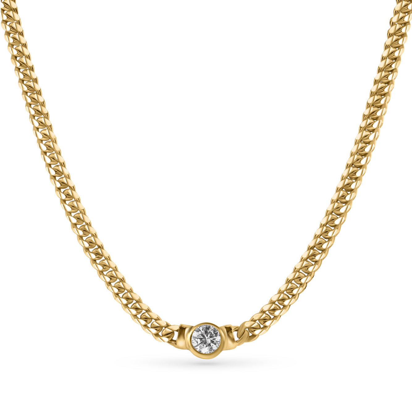 Round Bezel Diamond on Cuban Chain