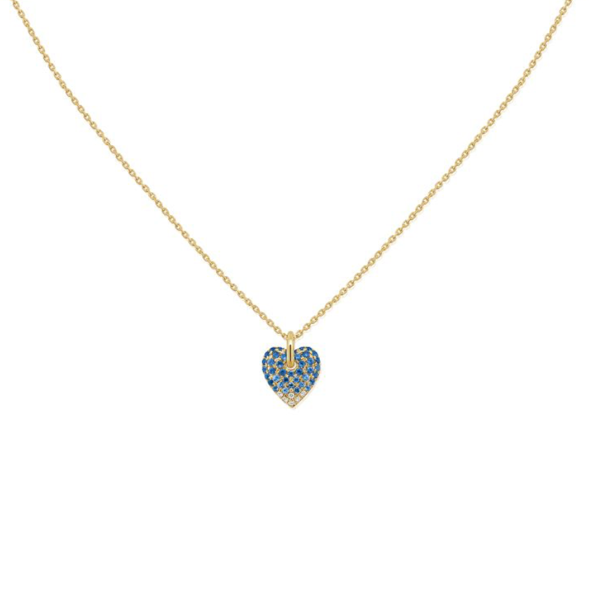 Blue Sapphire Ombre and Diamond Heart Necklace