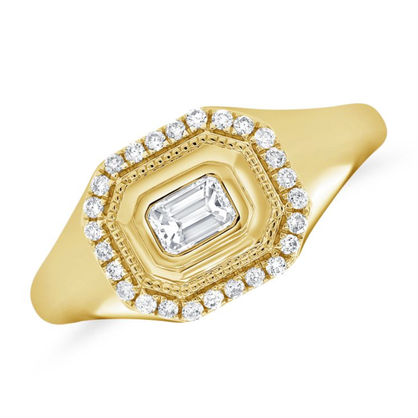Emerald Shape Octagon Diamond Ring