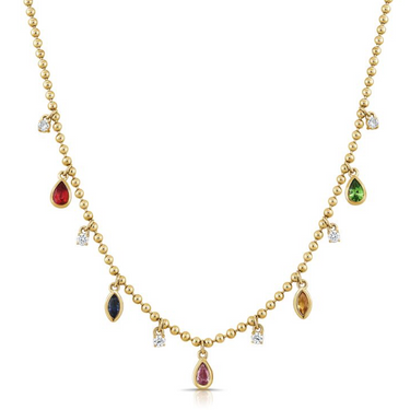 Natural Diamond and Gemstone Dangling Necklace