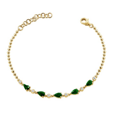 Ball Chain Natural Emerald and Diamonds Bracelet