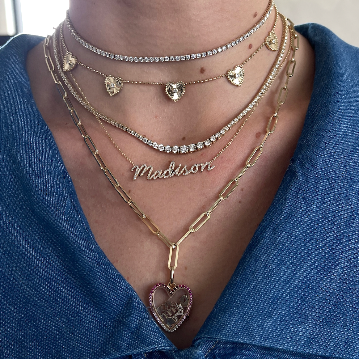 Large Graduate 3 prong Tennis Necklace - Sample