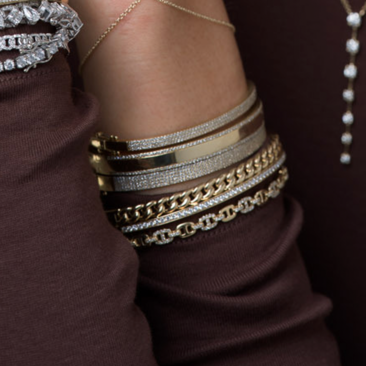 Cuban and Diamond Bangle - SAMPLE
