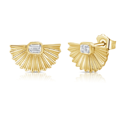 Wavy Fluted Emerald Studs