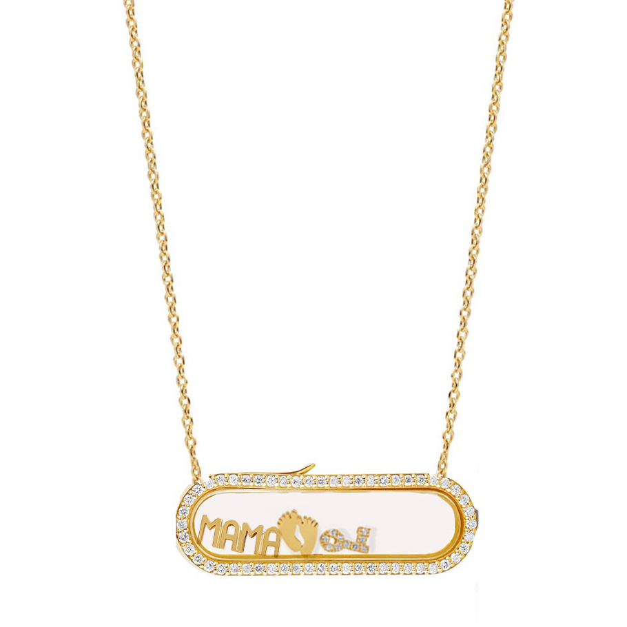 Horizontal Diamond Oval Glass Charm Locket Necklace