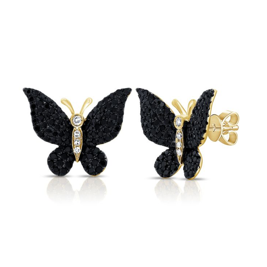 Black Diamond Butterfly Studs