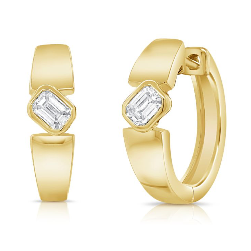 Emerald Shape Bezel Solid Huggies