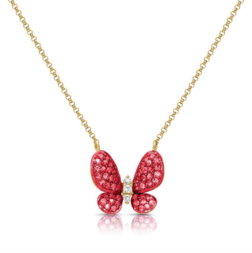 Ruby Diamond Butterfly Necklace