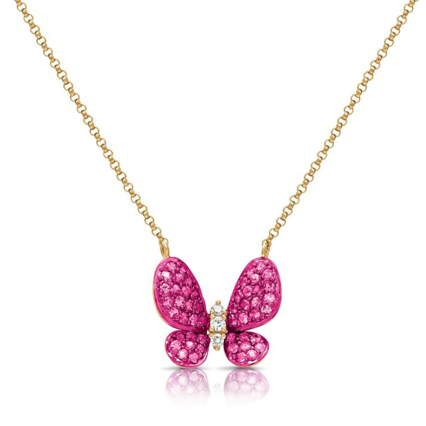 Pink Sapphire Diamond Butterfly Necklace