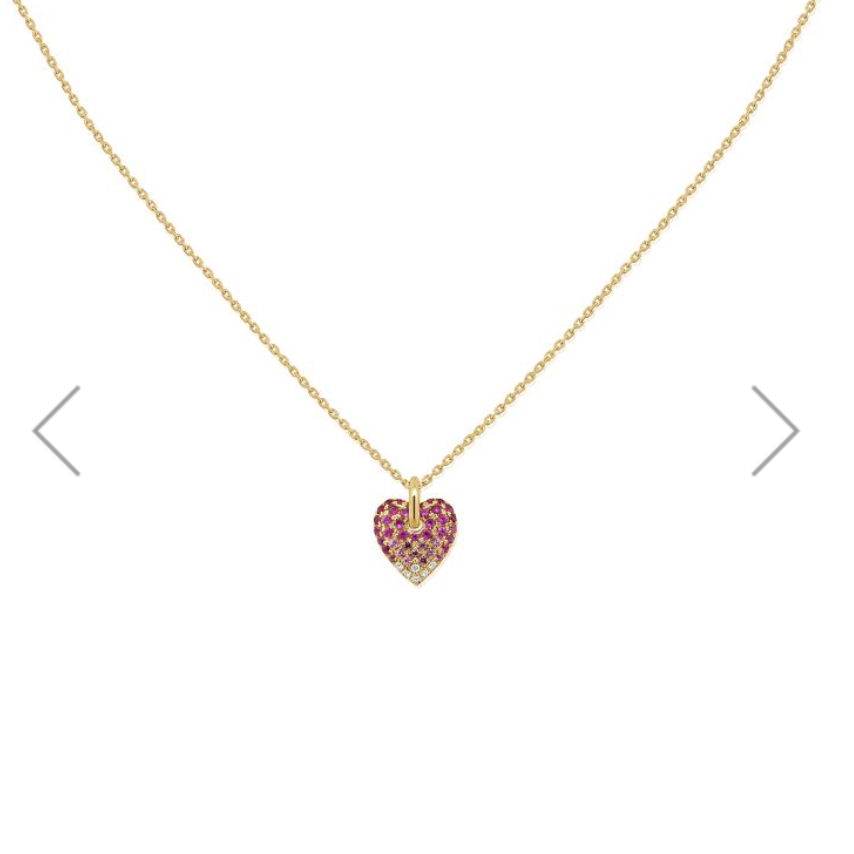 Pink Sapphire Ombre and Diamond Heart Necklace