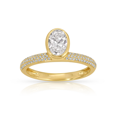 Oval Cut Lab Diamond Bezel Pave Cloud Ring