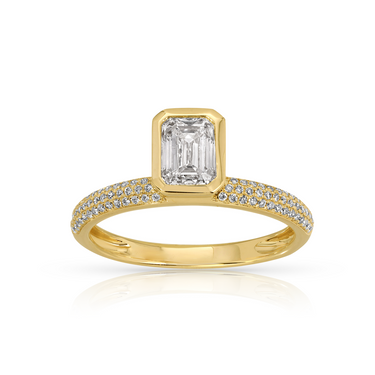 Emerald Cut Lab Diamond Bezel Pave Cloud Ring