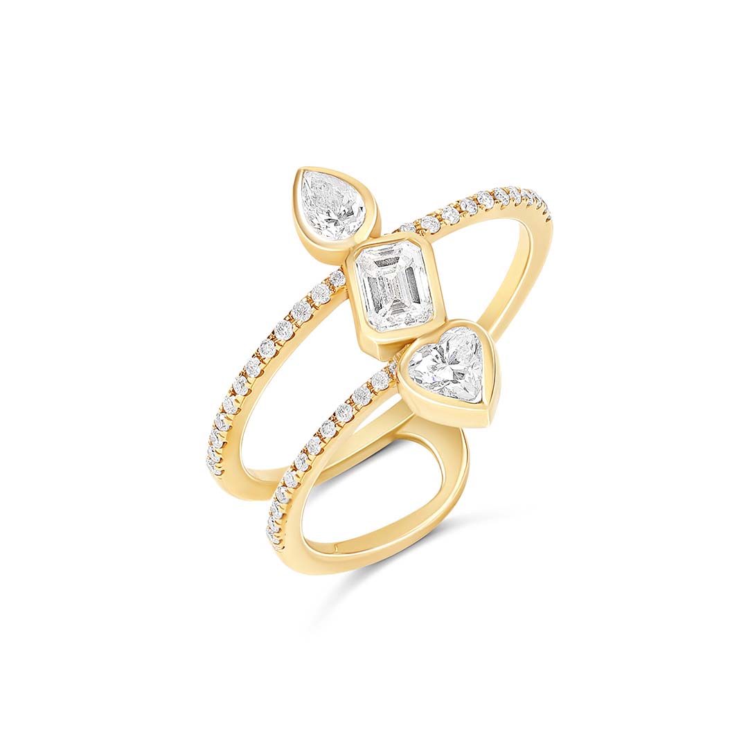 Full and Half Band Multishape Diamond Statement Trio Ring