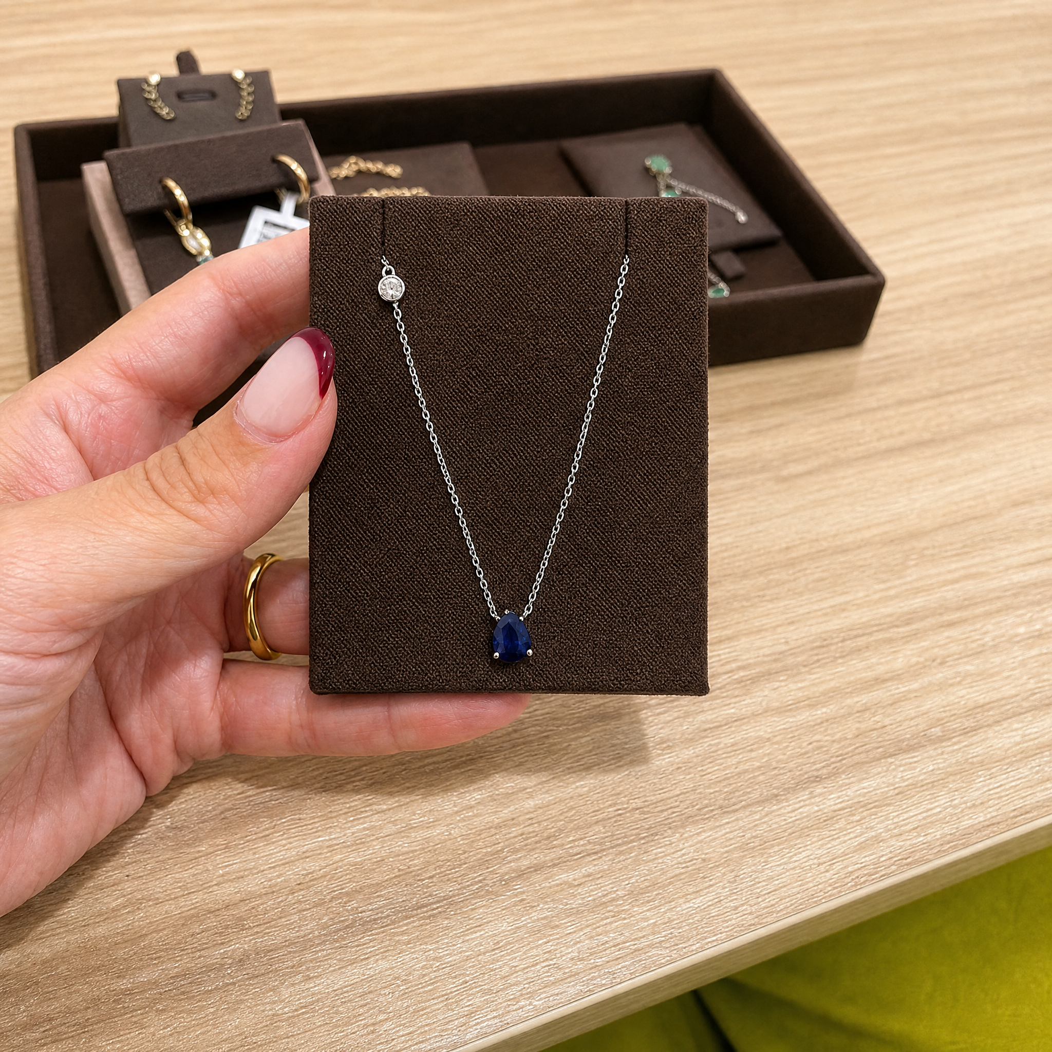 Natural Blue Sapphire Pear and Diamond Necklace