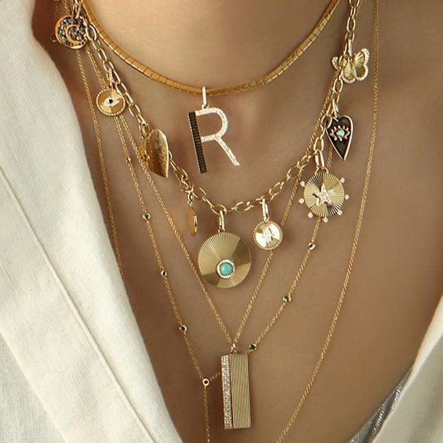 Large Diamond Fluted Initial Charm with Diamond Clasp