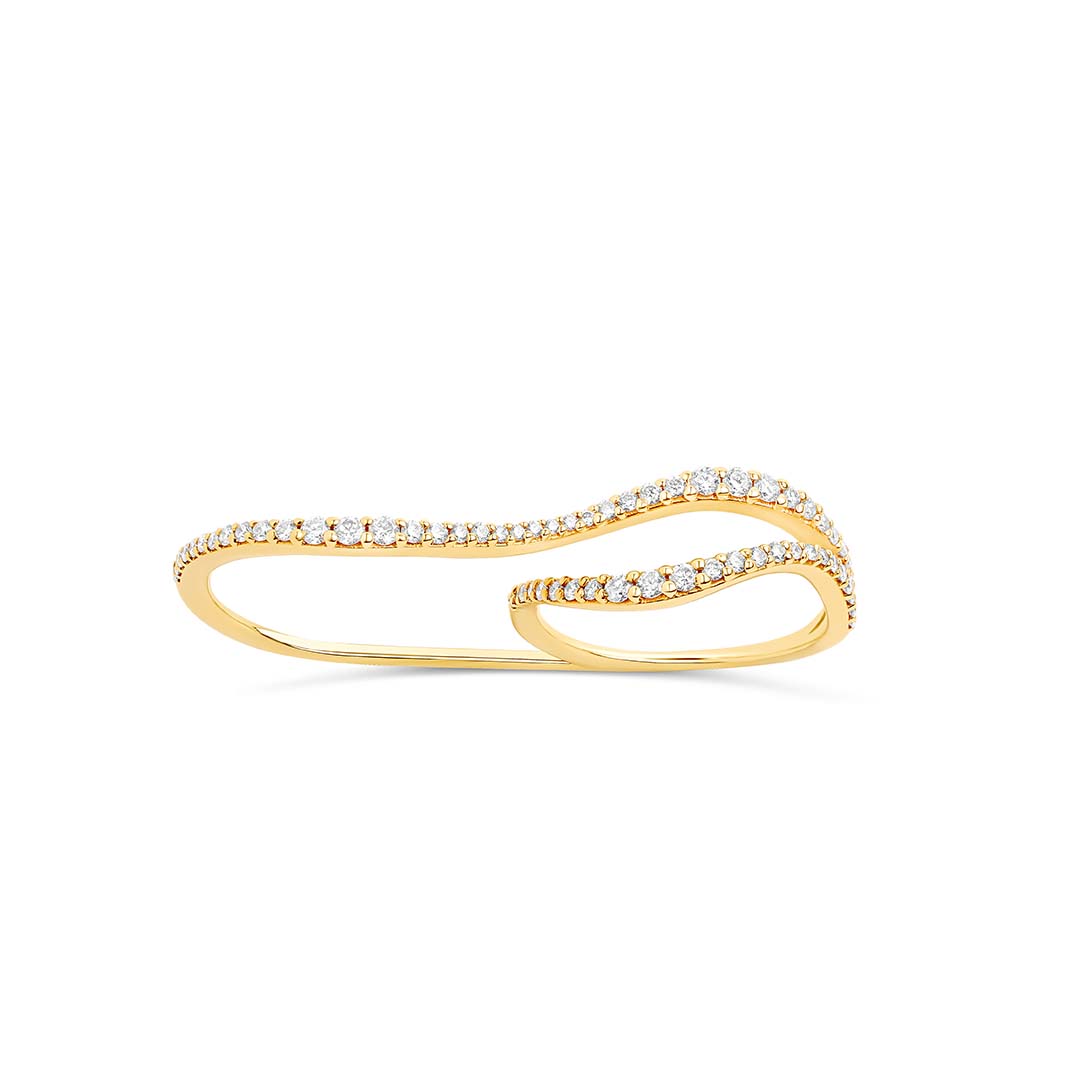 Three Dimensional Wavy Double Finger Ring with Full Diamond Pave - PAIGE  NOVICK