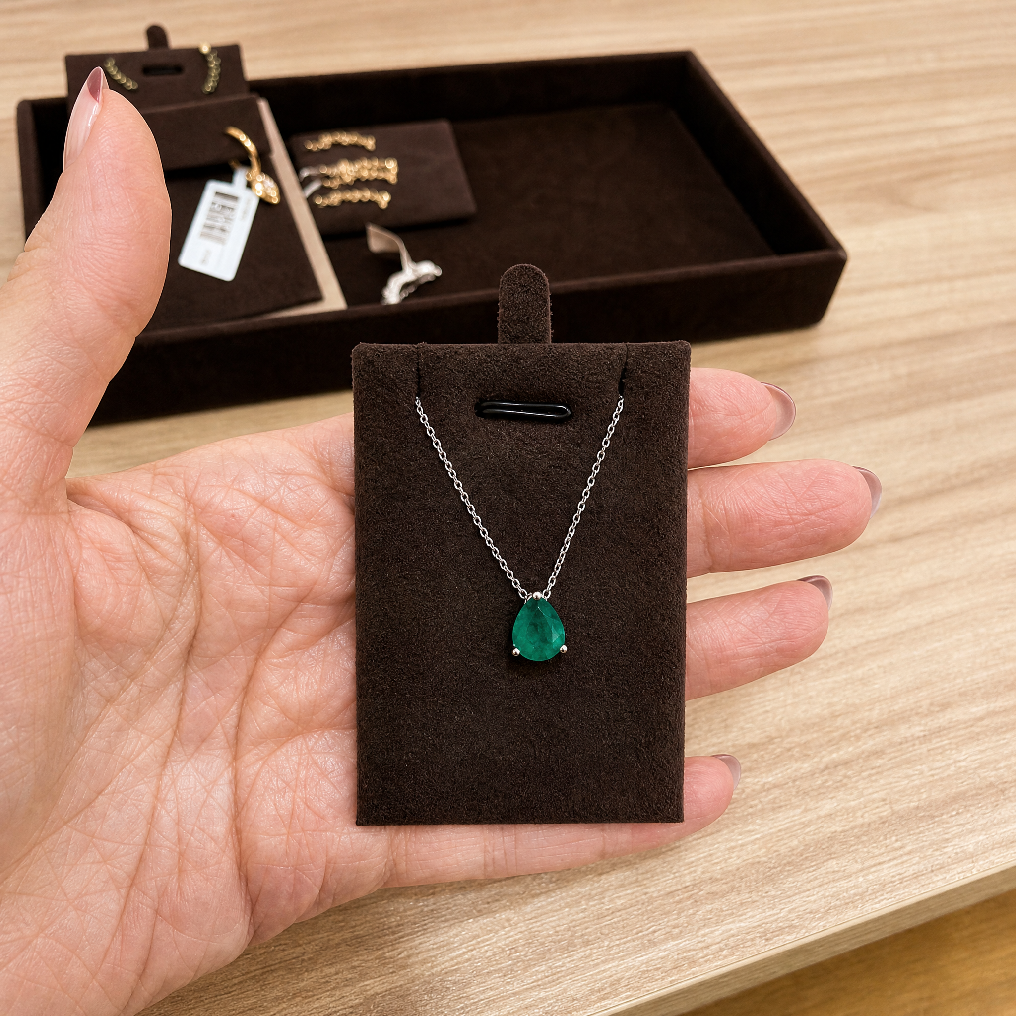 Natural Pear Emerald Necklace