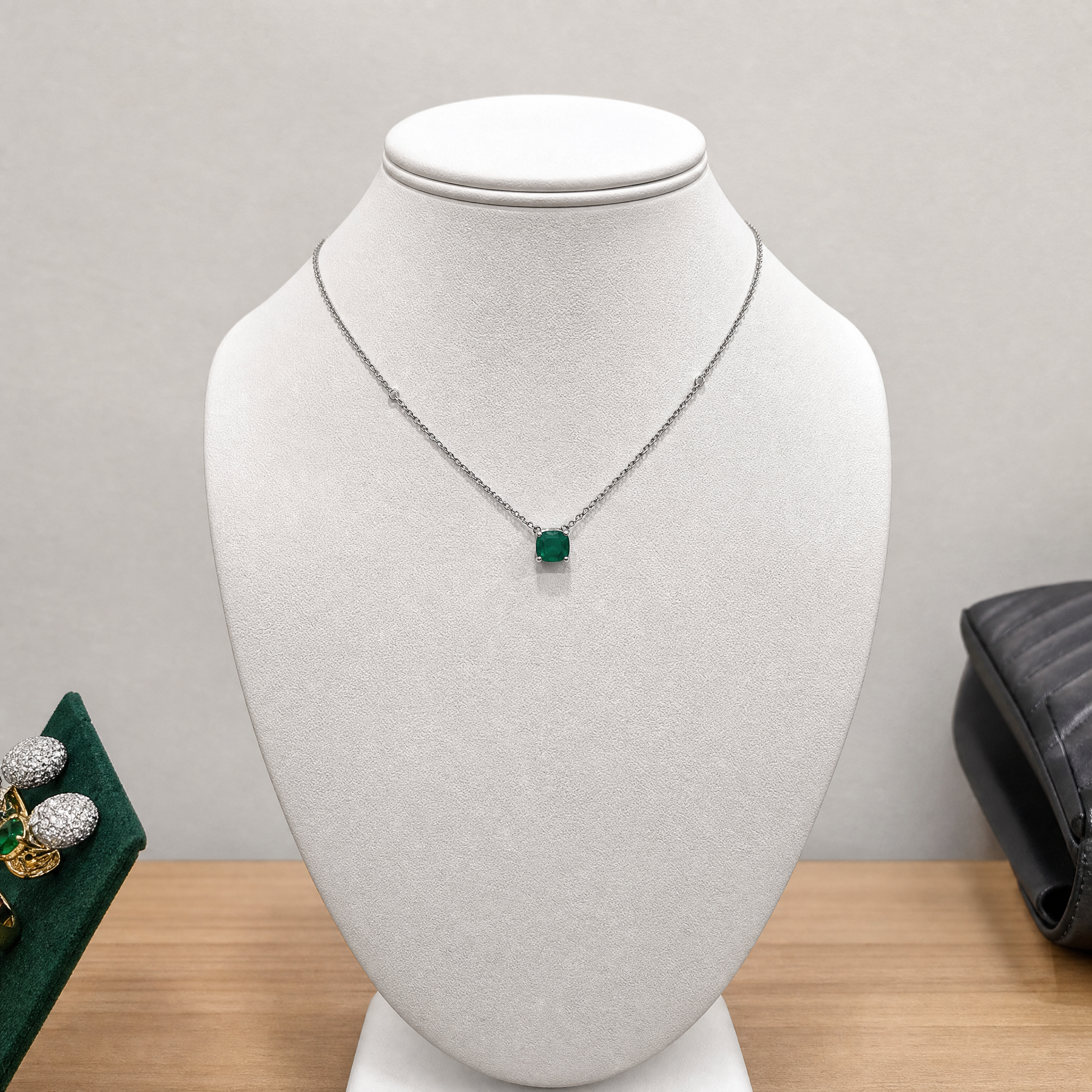 Natural Cushion Cut Emerald Necklace