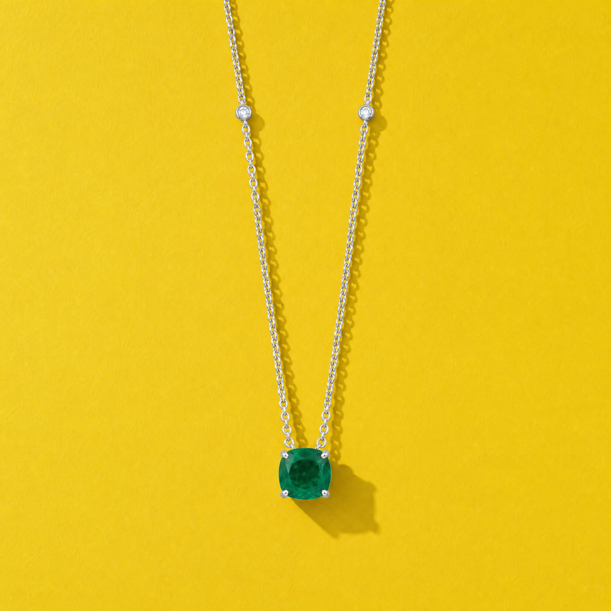 Natural Cushion Cut Emerald Necklace